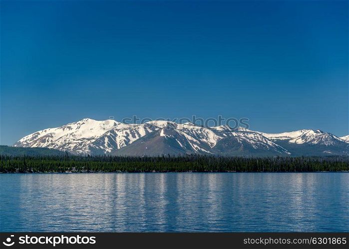 Yellowstone Lake with mountains landscape, Wyoming, USA