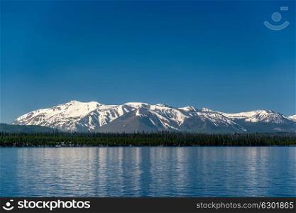 Yellowstone Lake with mountains landscape, Wyoming, USA