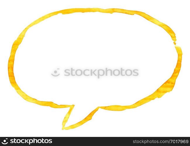 Yelow ellipse speech bubble icon with watercolor paint texture isolated on white background.