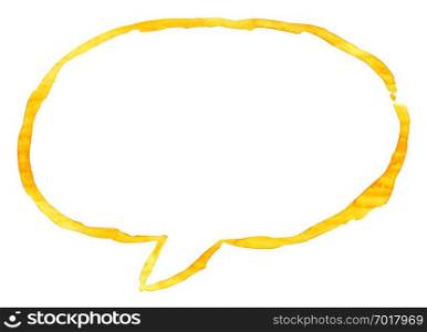 Yelow ellipse speech bubble icon with watercolor paint texture isolated on white background.