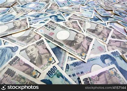 yen bills from japan. the japanese currency