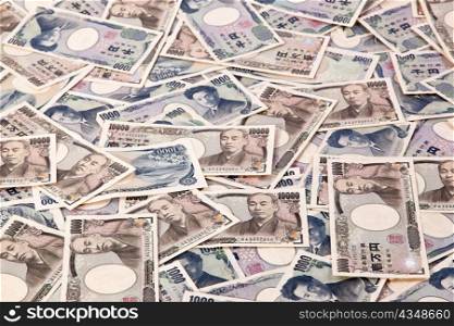 yen bills from japan. the japanese currency