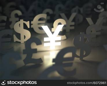 Yen, dollar, euro, and pound signs. Currency exchange concept. 3d