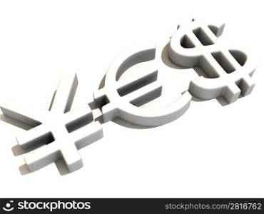 YES from signs yen, dollar and euro. 3d