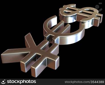 YES from signs yen, dollar and euro. 3d