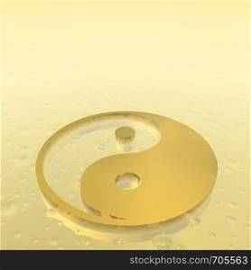 Yin yang symbol in golden background floor. Golden yin yang symbol - 3D render