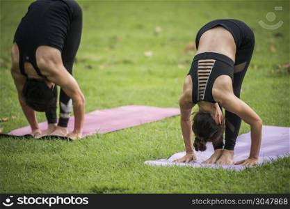 Yoga action exercise healthy in the park