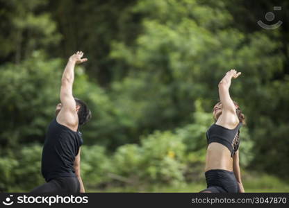 Yoga action exercise healthy in the park