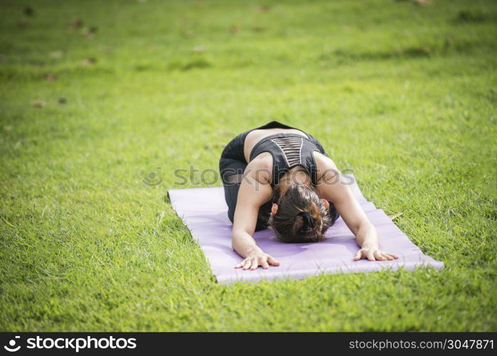 Yoga action exercise healthy in the park