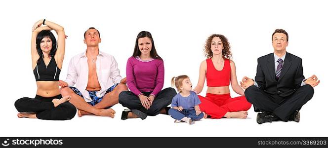yoga people group with child, collage
