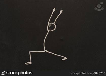 yoga pose, Virabhadrasana, Adho Mukha Svanasana on blackboard