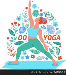 Yoga set girl pose in doodle style. cute cartoon illustrations drawn people