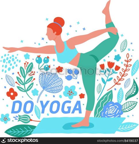 Yoga set girl pose in doodle style. cute cartoon illustrations drawn people