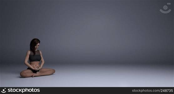 Yoga Woman in Lotus Position on Simple Background. Yoga Woman