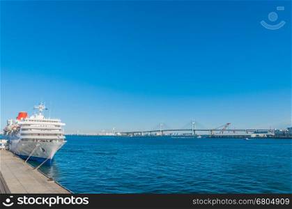 Yokohama, Japan - February 8, 2013: A luxury liner 'Fuji Maru' is moored at the Osanbashi Pier in Yokohama, Japan.