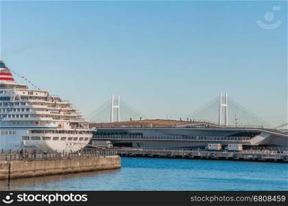 Yokohama, Kanagawa Prefecture, Japan - January 4, 2013: Luxury liner 'Asuka II' is moored at Osanbashi Pier.