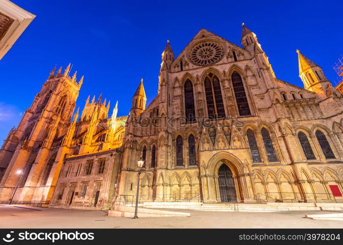 York minster Cathedral Sunset dusk, York, England UK.