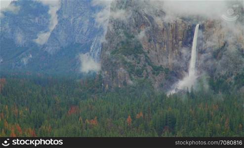 Yosemite falls thunders down the mountain side