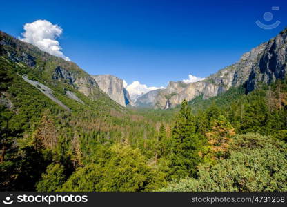 Yosemite National Park Valley summer landscape from Tunnel View. California, USA.