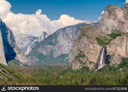 Yosemite National Park Valley summer landscape from Tunnel View. California, USA.