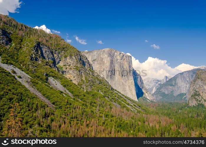 Yosemite National Park Valley summer landscape from Tunnel View. California, USA.