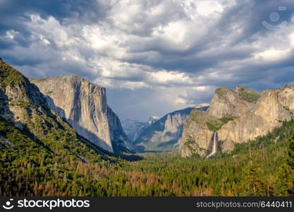 Yosemite National Park Valley summer landscape from Tunnel View. California, USA.