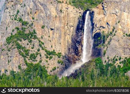 Yosemite National Park Valley summer landscape with Bridalveil Fall from Tunnel View. California, USA.