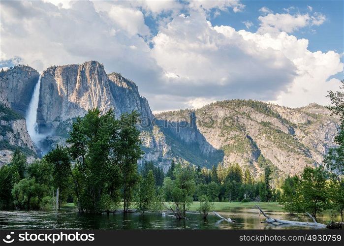 Yosemite National Park Valley summer landscape with Yosemite Falls. California, USA.