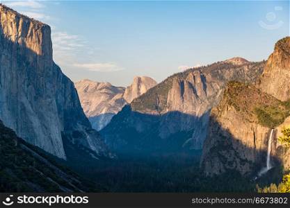 Yosemite National Park Valley summer landscape. Yosemite National Park Valley summer landscape from Tunnel View. California, USA.