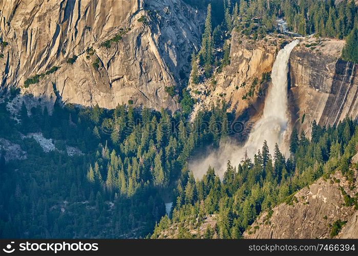 Yosemite National Park Valley waterfall summer landscape from Glacier Point. California, USA.