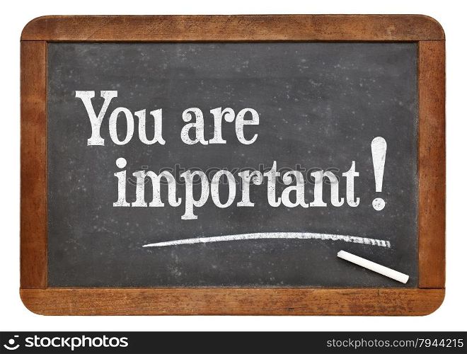 You are important - positive affirmation words on a vintage slate blackboard