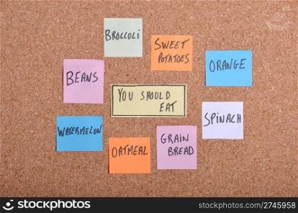 you should eat concept with colorful paper notes on a bulletin board