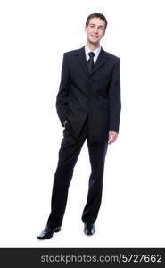 young adult businessman standing against - isolated white background