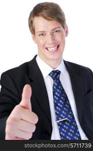 Young adult man showing the thumbs-up gesture