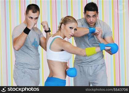 young adults in group have fitness training and representing teamwork concept