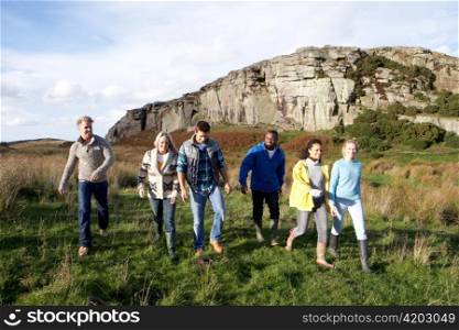 Young adults on country walk