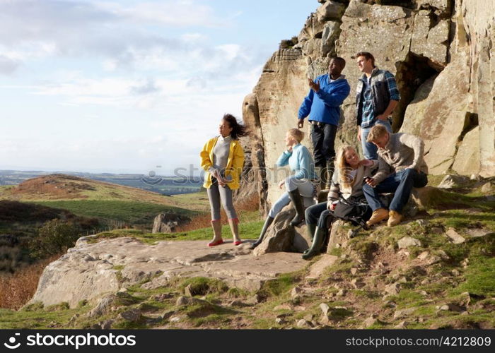 Young adults on country walk