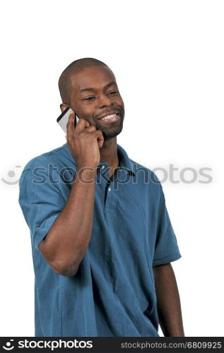 Young African American black man talking on a cell phone