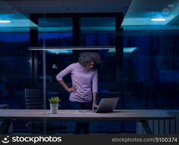 Young african american female Entrepreneur Freelancer Working Using A Laptop In Coworking space