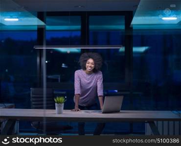 Young african american female Entrepreneur Freelancer Working Using A Laptop In Coworking space