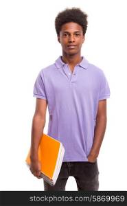 Young african student posing isolated over a white background