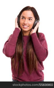 Young and beautiful asian woman listening to music