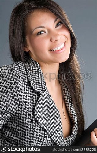 young and beautiful brunette looking in camera with great smile
