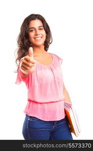 Young and beautiful student posing isolated over white