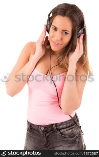Young and beautiful woman listening to music