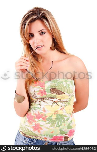 Young and beautiful woman posing - isolated