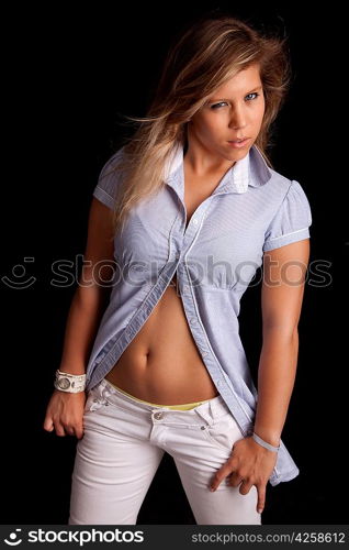 Young and beautiful woman posing - isolated