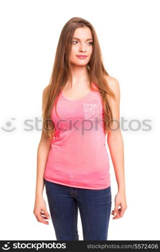 Young and beautiful woman posing isolated over a white background