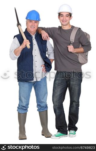 Young and mature construction workers