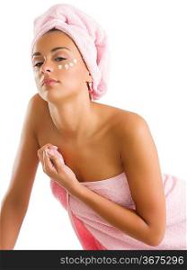 young and nice girl with a towel as turban